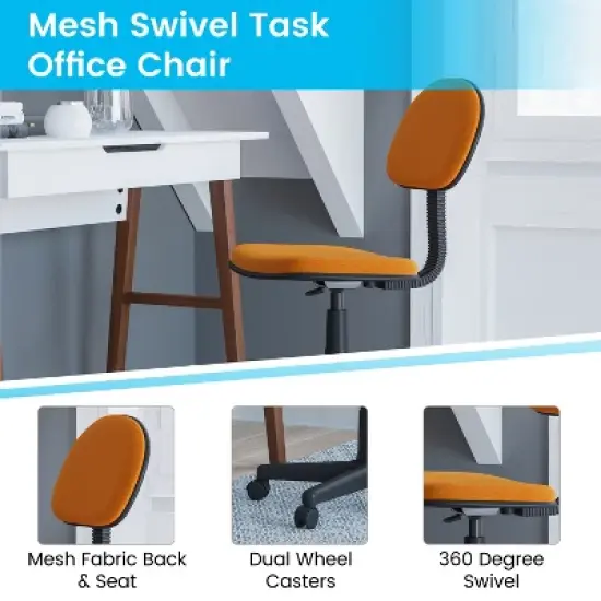 Flash Furniture Low Back Light Orange Adjustable Student Swivel Task Office Chair with Padded Mesh Seat and Back - Homeschool Study Chair image {2}