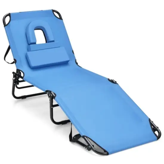 Costway 5-Position Adjustable Backrest  Beach Chaise Lounge Chair with Face Hole Pillows image {9}