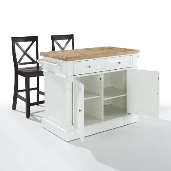 Oxford Kitchen Island with 2 Counter Height Barstools White - Crosley image {5}