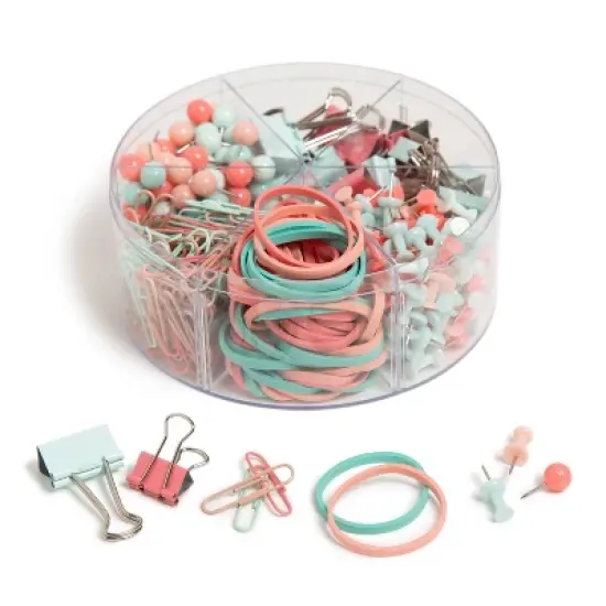 U Brands 470pc Round Office Accessory Set Coral image {2}