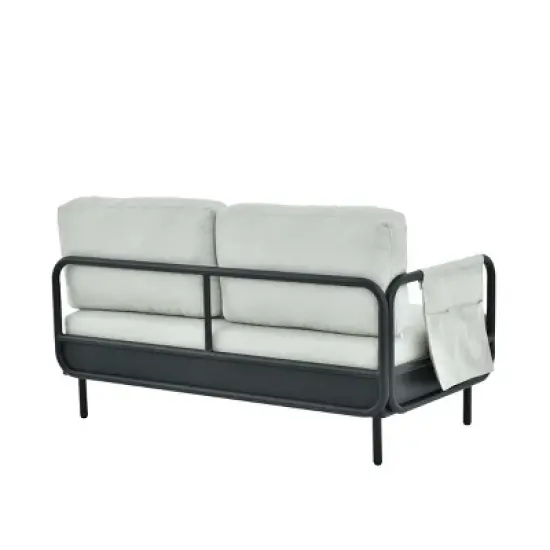 L Shaped Configuration Patio Sectional Sofa Set Performance Foam Seating & Structural Steel Frame + Tropical Wood Grain Coffee Table Ensemble image {9}