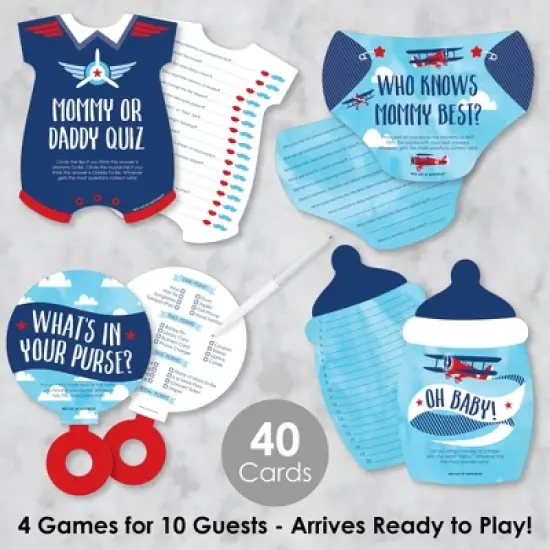 Big Dot of Happiness Taking Flight - Airplane - 4 Vintage Plane Baby Shower Games - 10 Cards Each - Gamerific Bundle image {1}