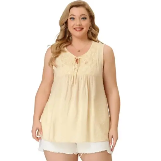 Agnes Orinda Women's Plus Size Blouses Lace Swiss Dots Sleeveless Summer Babydoll Tops image {3}