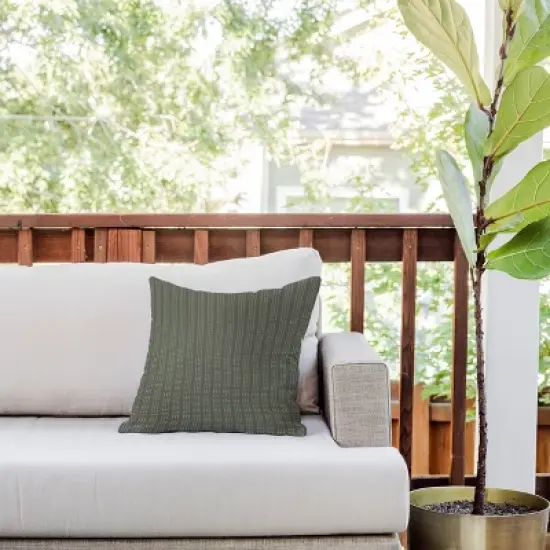 16"x16" Deny Designs Little Arrow Design Co Vert Triple Dash Olive Square Outdoor Throw Pillow Green image {2}