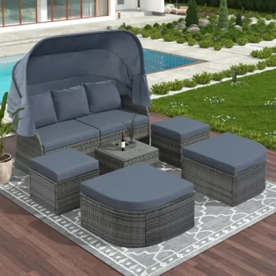 Outdoor Patio Wicker Sunbed Furniture Set with Retractable Canopy - ModernLuxe image {1}