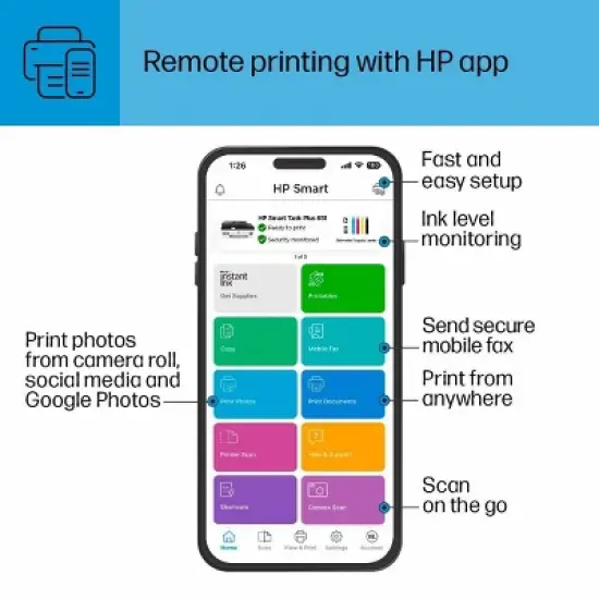 HP Smart Tank 651 Wireless All-In-One Color Refillable Supertank Printer, Scanner, Copier (7XV38A) image {11}