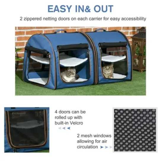Munora 39" Twin Compartment Cat Carrier - Convertible Soft-Sided Pet Kennel with Storage Bag, Blue image {5}