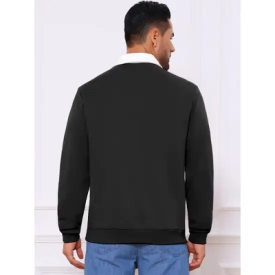 INSPIRE CHIC Men's Contrast Collared Long Sleeves Pullover Polo Sweatshirt image {2}