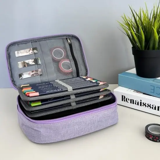 Wrapables Large Capacity 72 Slot Pencil Case for Colored Pencils, Stationery Pouch, Lavender image {2}