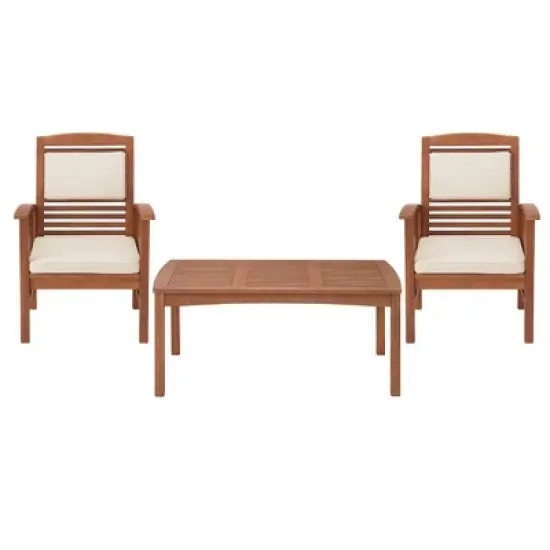 Lyndon 3pc Eucalyptus Wood Outdoor Set with Cushions - Light Brown - Alaterre Furniture image {1}