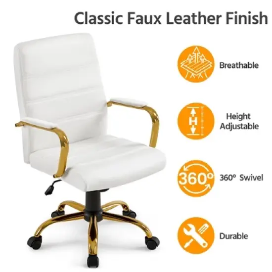 Yaheetech Adjustable Mid-Back Office Chair Executive Chair White image {4}