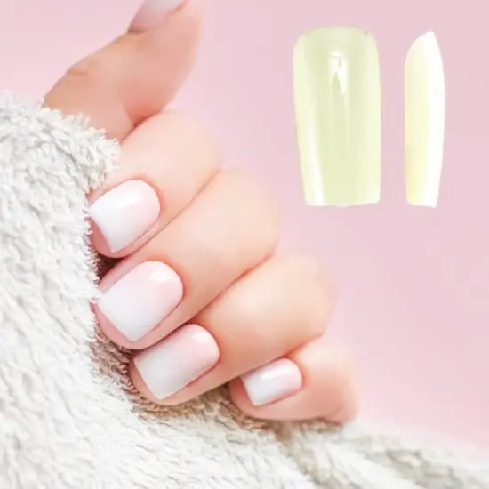 Unique Bargains Women's Full Coverage Square Gloss Fake Nails Beige 1 Set image {3}