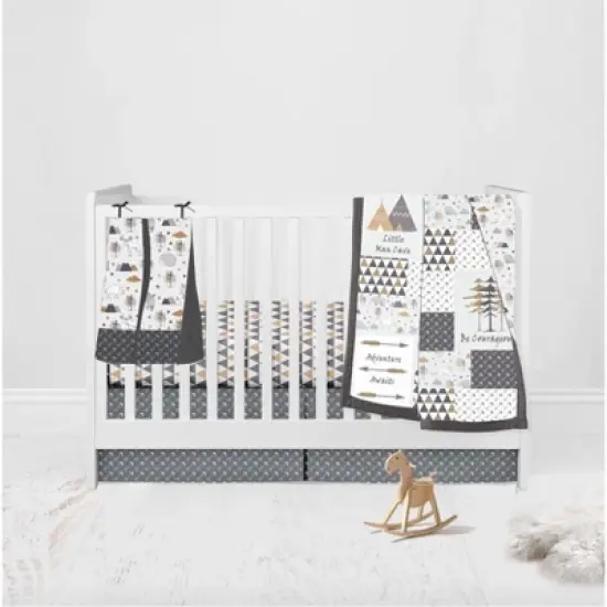 Bacati - Woodlands Forest Animals Beige/Grey 4 pc Crib Bedding Set with Diaper Caddy image {2}