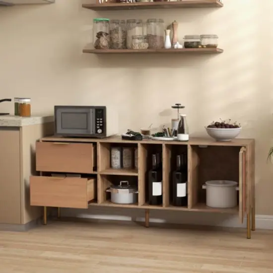 Costway Mirrored Buffet Cabinet Rustic Kitchen Sideboard Storage Cabinet with 2 Drawers image {3}