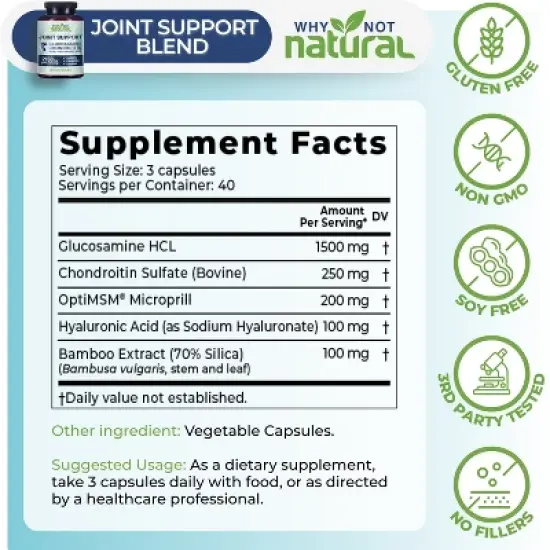 Why Not Natural Glucosamine Chondroitin, MSM, Joint Support Supplements - Knee Pain Joints Health Suppplement image {3}
