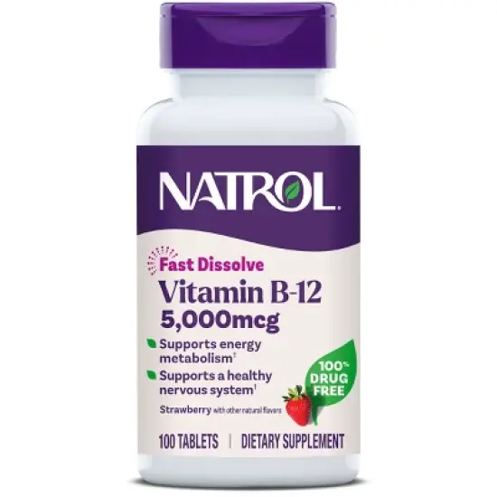 Natrol Vitamin B12 to Support a Healthy Nervous System and Energy Metabolism - Fast Dissolve Tablets - Strawberry - 60ct image {10}