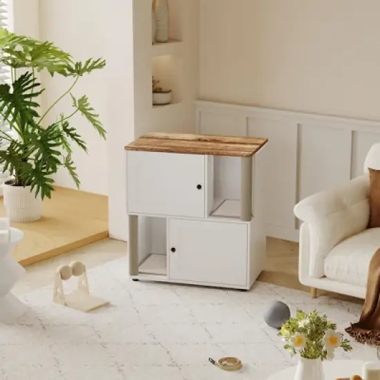 =Cat Litter Cabinet-Particle Board,Double Layer,Cat Litter Storage,Pet Furniture,Litter Box Enclosure image {4}