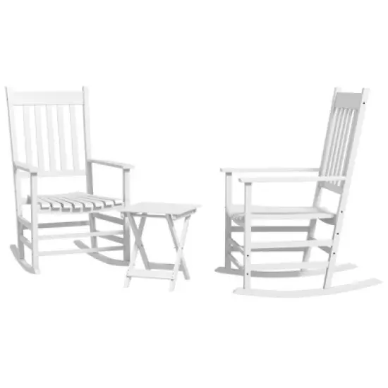 Outsunny Wooden Rocking Chair Set, Curved Armrests, High Back, Slatted Top Table Outdoor Rocker Set image {8}