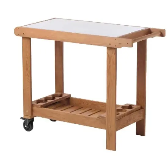 Whisen Wooden Garden Cart with Wheels & Metal Top image {6}
