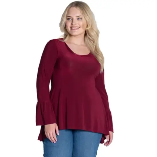 Womens Plus Size Long Bell Sleeve High Low Tunic Top image {4}