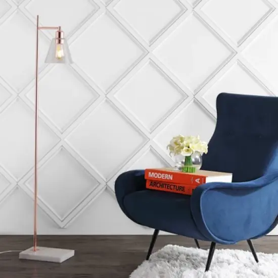 55" Metal/Marble Lorena Modern Glam Floor Lamp (Includes LED Light Bulb) Copper - Jonathan Y image {1}