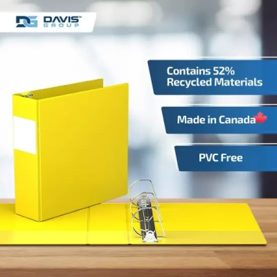 Davis Group 6pk 3" Premium Economy Round Ring Binders Yellow: Hard Cover, 625 Sheet Capacity, 2 Pockets, Polypropylene image {6}