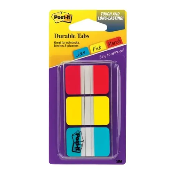 Post-it Tabs, 1" Solid, Red, Yellow, Blue, 66 Tabs & Dispenser Per Pack, 3 Packs image {1}