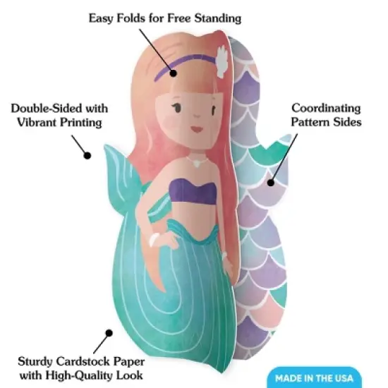 Big Dot of Happiness 8 Count Mermaid Characters 3D Centerpiece Table Decorations, Freestanding Mermaid Centerpieces for Girls' Birthday Party Decor image {4}