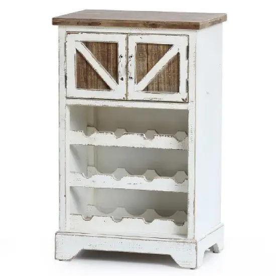 LuxenHome White and Natural Wood 2-Door Wine Cabinet image {9}