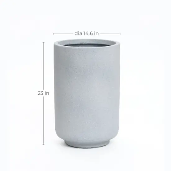 LuxenHome Concrete-Look Planter &ndash; Gray Round MgO Pot with Drainage Hole image {7}