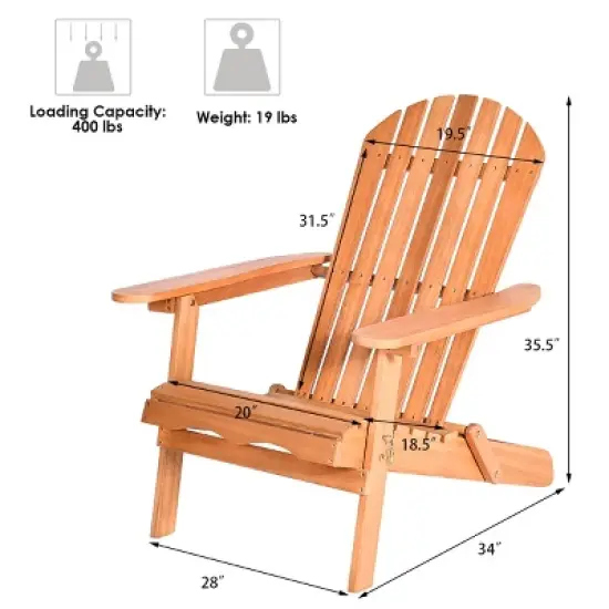 Costway 4 PCS Eucalyptus Adirondack Chair Foldable Outdoor Wood Lounger Chair Natural image {2}