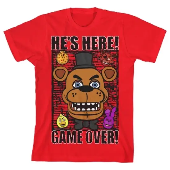 Five Nights at Freddy's He's Here! Game Over! Boy's Red T-shirt image {5}
