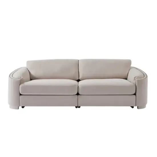 Stylish Sofa with Semilunar Arm, Rivet Detailing, and Solid Frame-ModernLuxe image {4}
