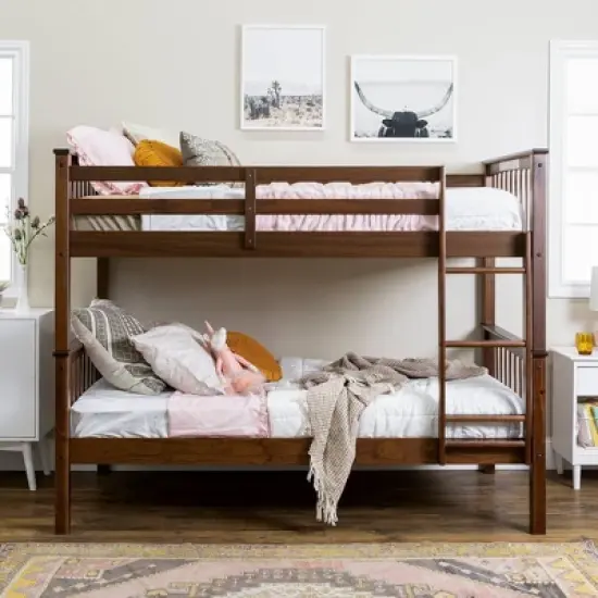 Twin Over Twin Transitional Cottage Solid Pine Bunk Bed Walnut - Saracina Home image {6}