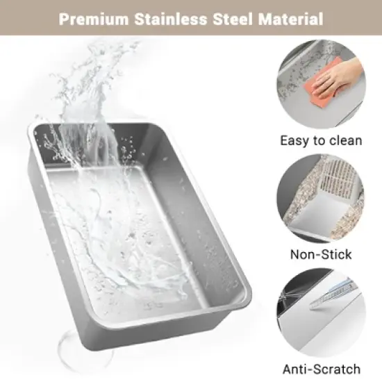 Enclosed Metal Litter Box with Lid,  Large  Metal Litter Box for Cats, Covered Dog Proof Litter Box 8'' Deep，Removable Top and Litter Scooper image {5}