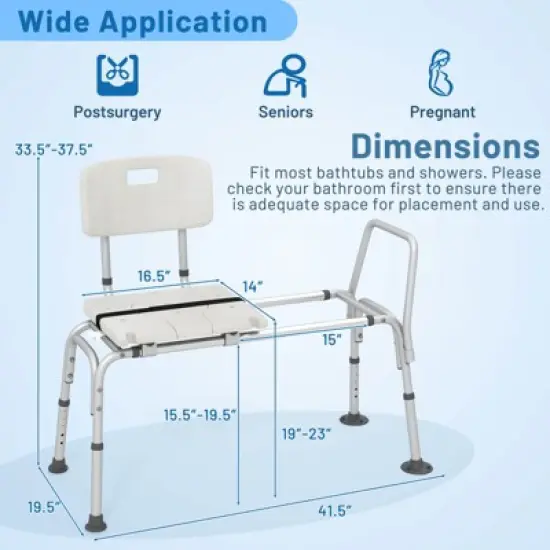Costway Sliding Tub Transfer Bench with Extra-Wide Seat Backrest for Elderly and Disabled image {2}