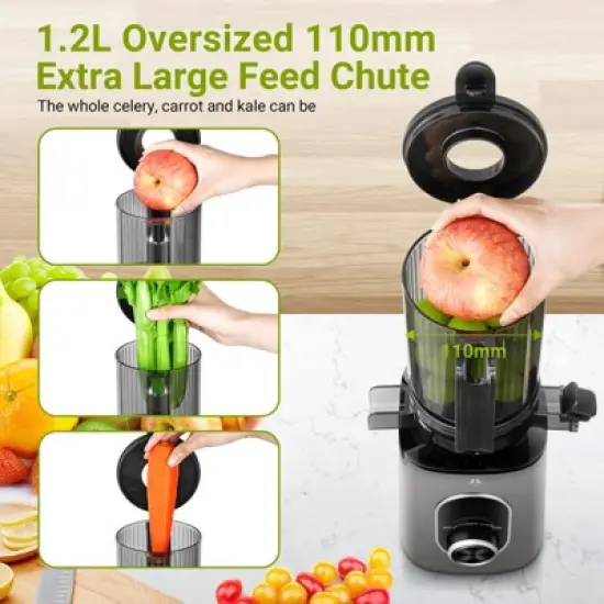 Masticating Juicer, 4.35 inch Cold Press Juicer, 8-stage Spiral 50RPM Slow Masticating for Whole Fruits &Vegetables, BPA Free, Reverse Function image {1}