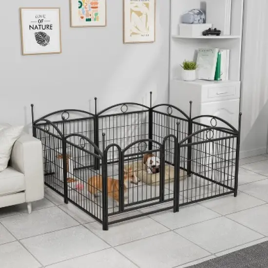 Dog Playpen Indoor, 24 inch 8 Panels Metal Dog Pen Pet Dog Fence Outdoor Exercise Pen with Doors, Indoor Outdoor Foldable Pet Exercise Pen image {1}