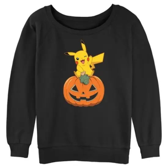 Junior's Pokemon Halloween Jack-O'-Lantern Pikachu Sweatshirt image {3}