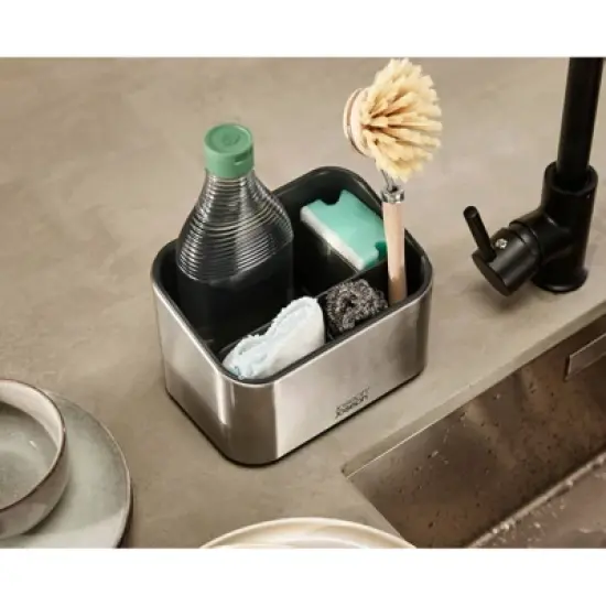 Joseph Joseph Surface Tiered Stainless Steel Sink Tidy: Kitchen Sink Organizer & Sponge Holder Caddy, Hand Wash image {4}