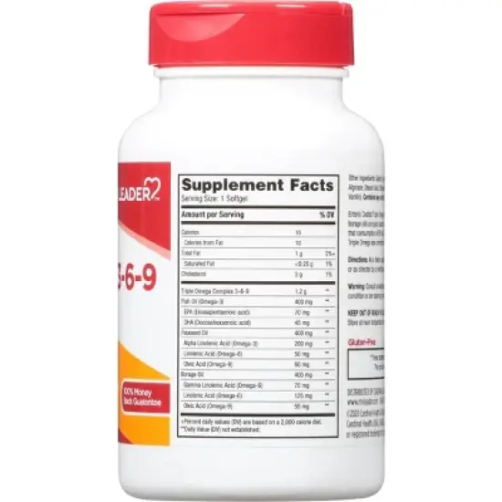 Leader Enteric Coated Softgels Omega 3-6-9 60 ea 60 ea Bottle image {5}