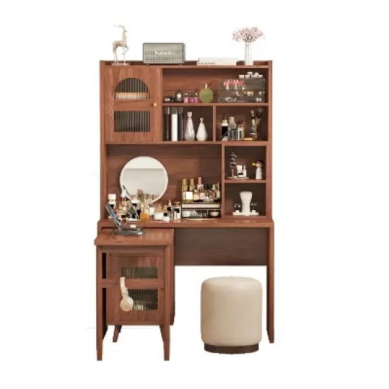 TIRAMISUBEST Computer Desk with 90 Degree Rotating Desktop, Office Desk with Storage Drawer and Cabinets, Gaming Desk with Shelves image {6}