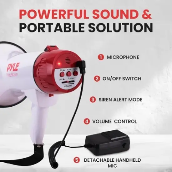 Pyle PMP40 Megaphone Speaker with Plug-in Handheld Mic - 40W - Compact, Portable Design image {5}