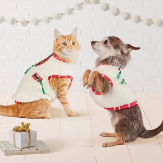 Faux Shearling Zipper with Trim Fleece Dog Vest - Wondershop&trade; Cream image {5}