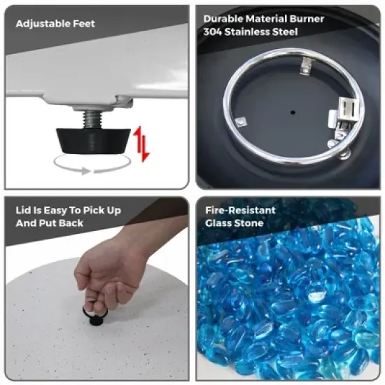Evita Propane Fire Pit with Propane Tank, Glass Stone and Rain Cover Suitable for Outdoor Living-30*30*12.8 Inch image {9}