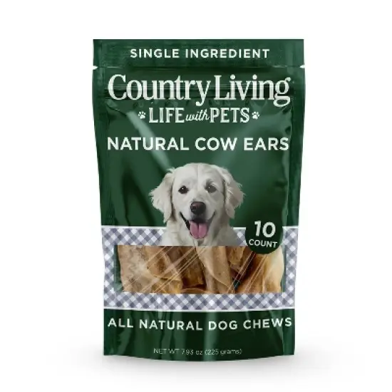 Country Living Natural Cow Ears Dog Chews &ndash; 10 Count Bag &ndash; All-Natural, Single-Ingredient, Long-Lasting Dog Chews image {1}
