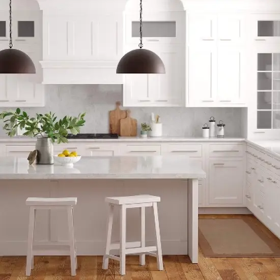 PJ Wood Classic Modern Solid Wood 24 Inch Tall Backless Saddle-Seat Easy Assemble Counter Stool for All Occasions, White (Set of 2) image {4}