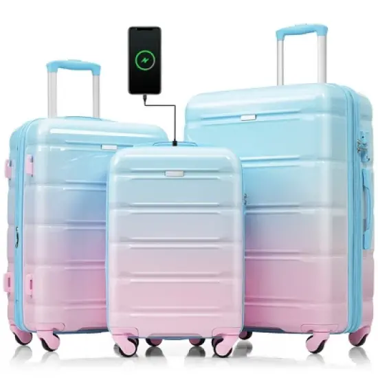 XINGHANZHENXUAN 3-Piece Luggage Set, 20" Carry-On Hard Shell Suitcase with Spinner Wheels image {12}