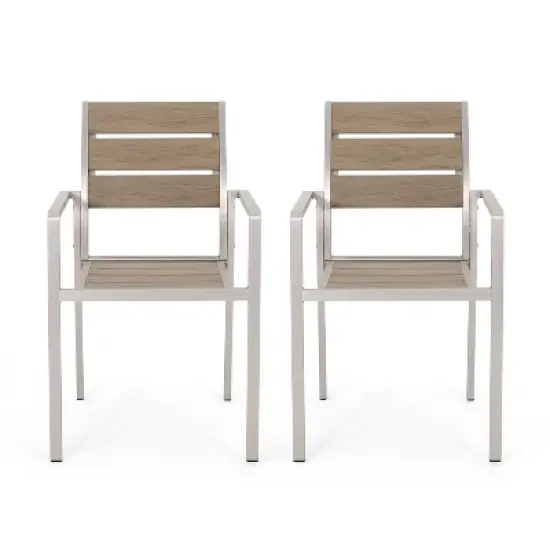 GDFStudio Crested Bay Outdoor Aluminum and Faux Wood Dining Chairs (Set of 2) image {10}
