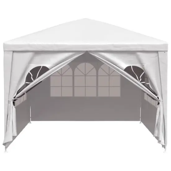 'vidaXL White Party Tent 10'x13' - UV and Water-Resistant Garden Gazebo with Steel Frame, Decorative Windows and Easy Access Zipped Door image {3}